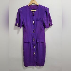Dawn Joy Fashions Vintage Royal Purple Button Front 90s Dress